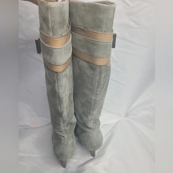 Cole Haan Nike Air Suede Tall Boots Size 9 Sage Gray Spring Heeled - Picture 12 of 14